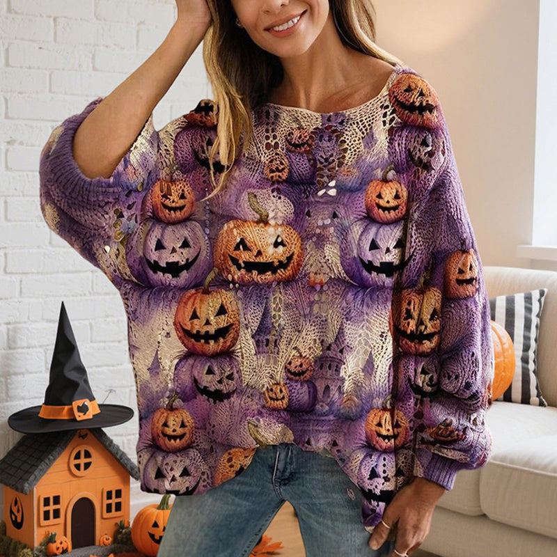 Pumpkin Halloween Print Blouse