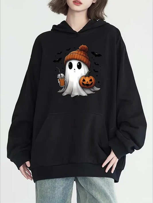 Women's Halloween Print Hoodie With Kangaroo Pocket
