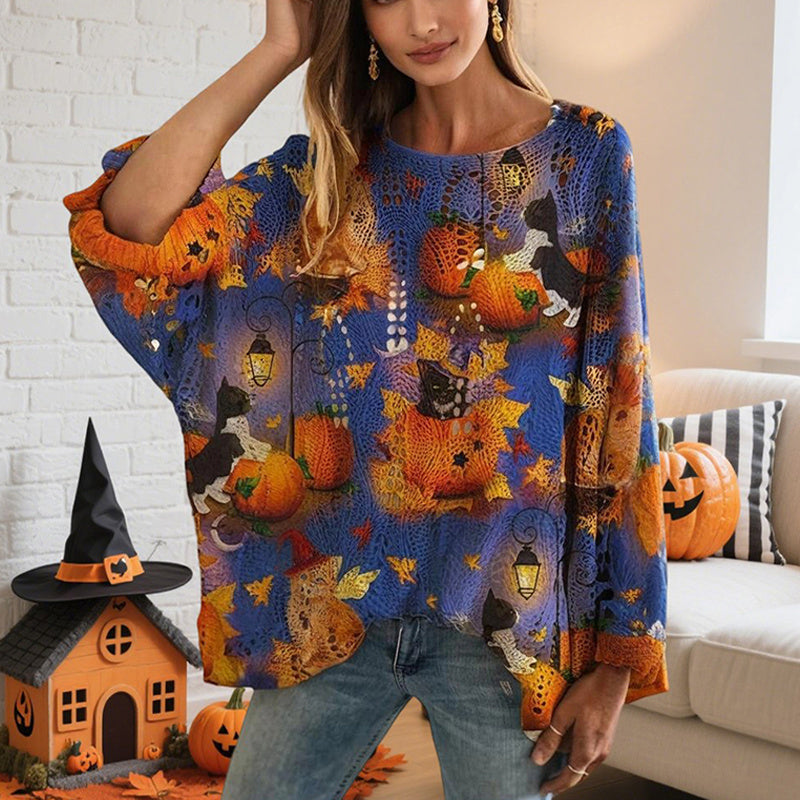 Pumpkin Halloween Print Blouse
