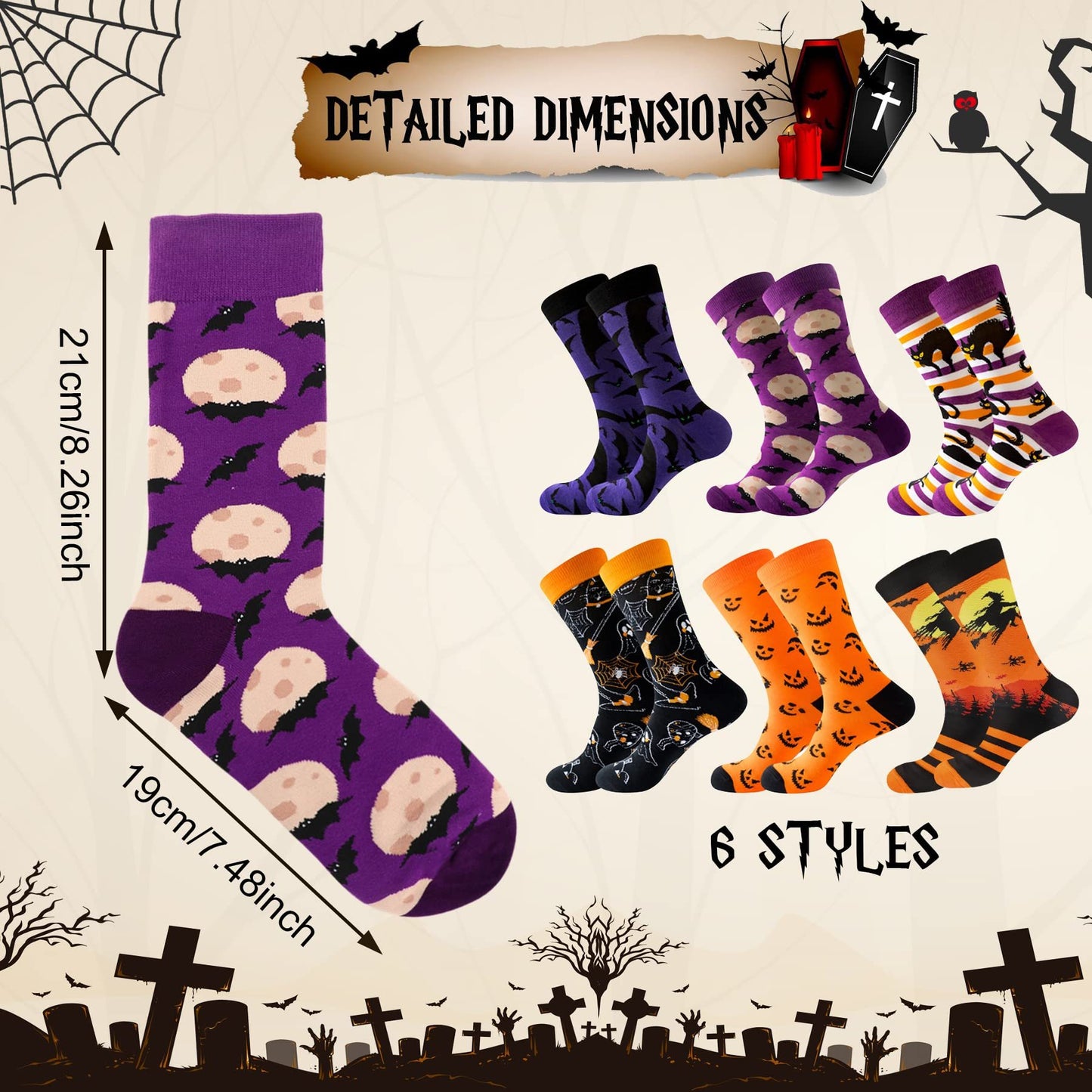 6 Pairs Halloween Socks For Men/Women